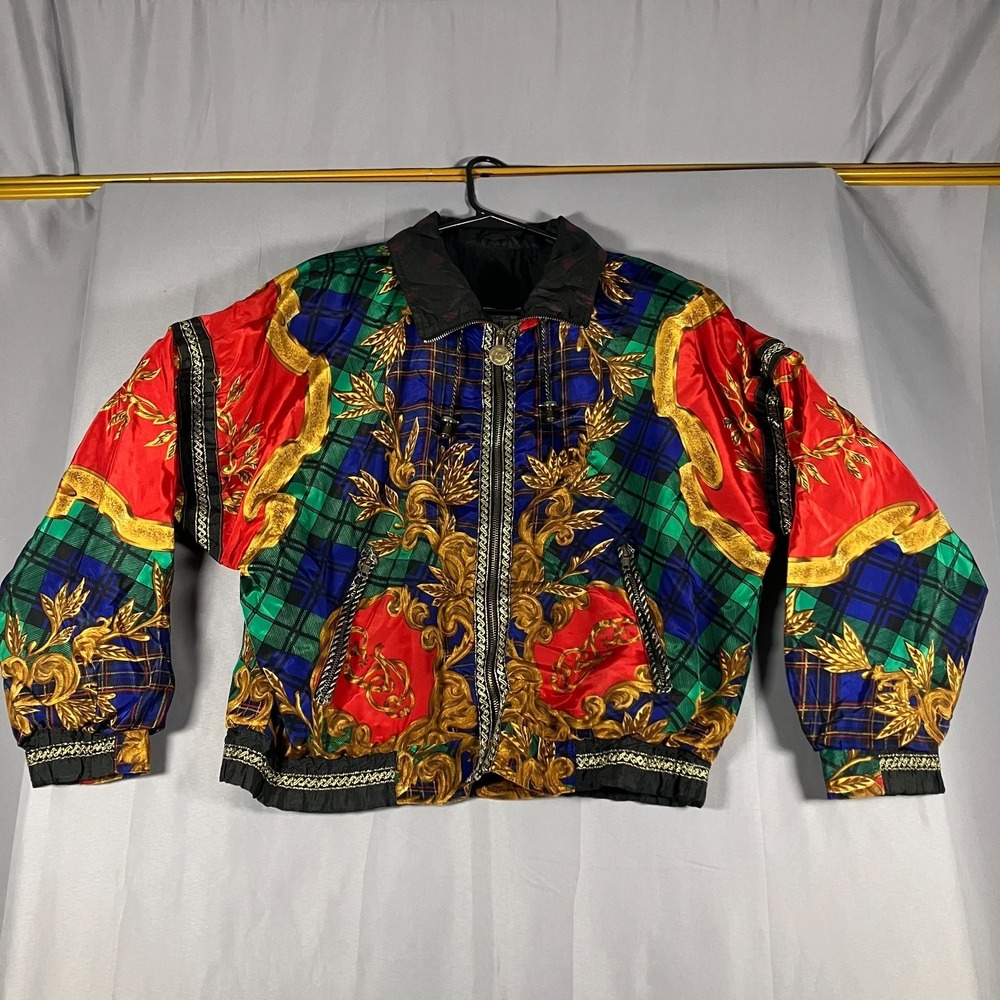 Gallery Sport Women's XS Baroque Plaid Bomber Jacket Colorful Vintage Style